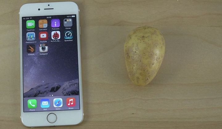 Compare American Apple iPhone 6 with potatoes on video 