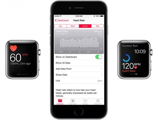 How does the heart rate monitor in Apple Watch
