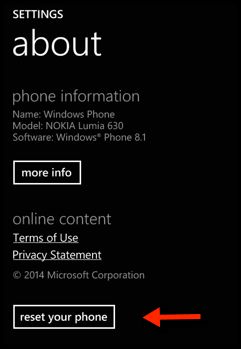 Hard reset Windows Phone Lumia 640